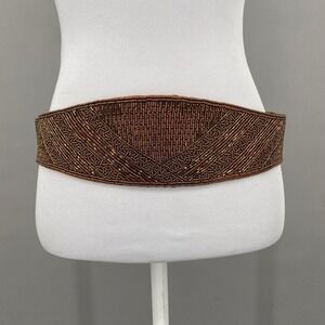 Magid Vintage Beaded Statement Belt Bronze Copper Geometric Rust Orange Lining